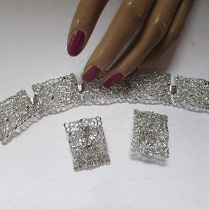 SALE Vintage Emmons Frosted Lace Bracelet Earrings